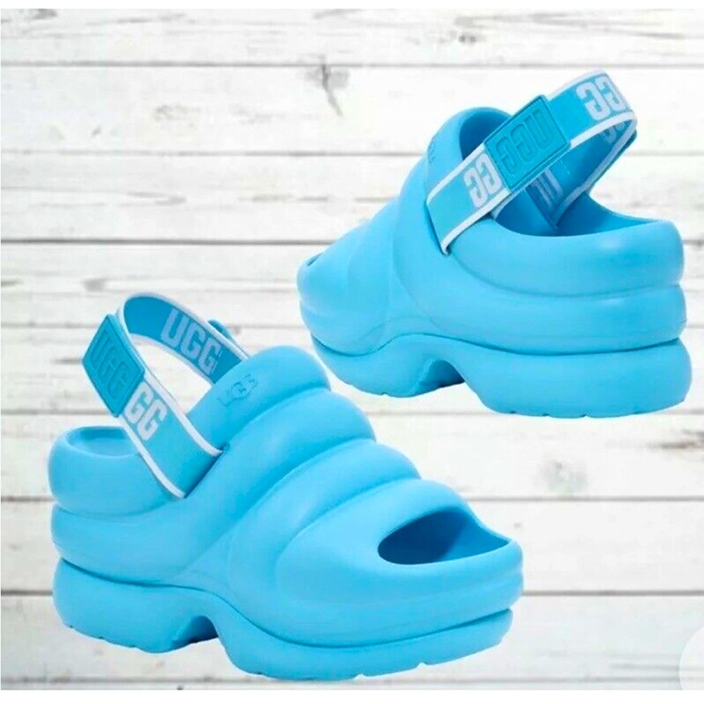 UGG Aww Yeah Blue Platform Slide Sandals NWT